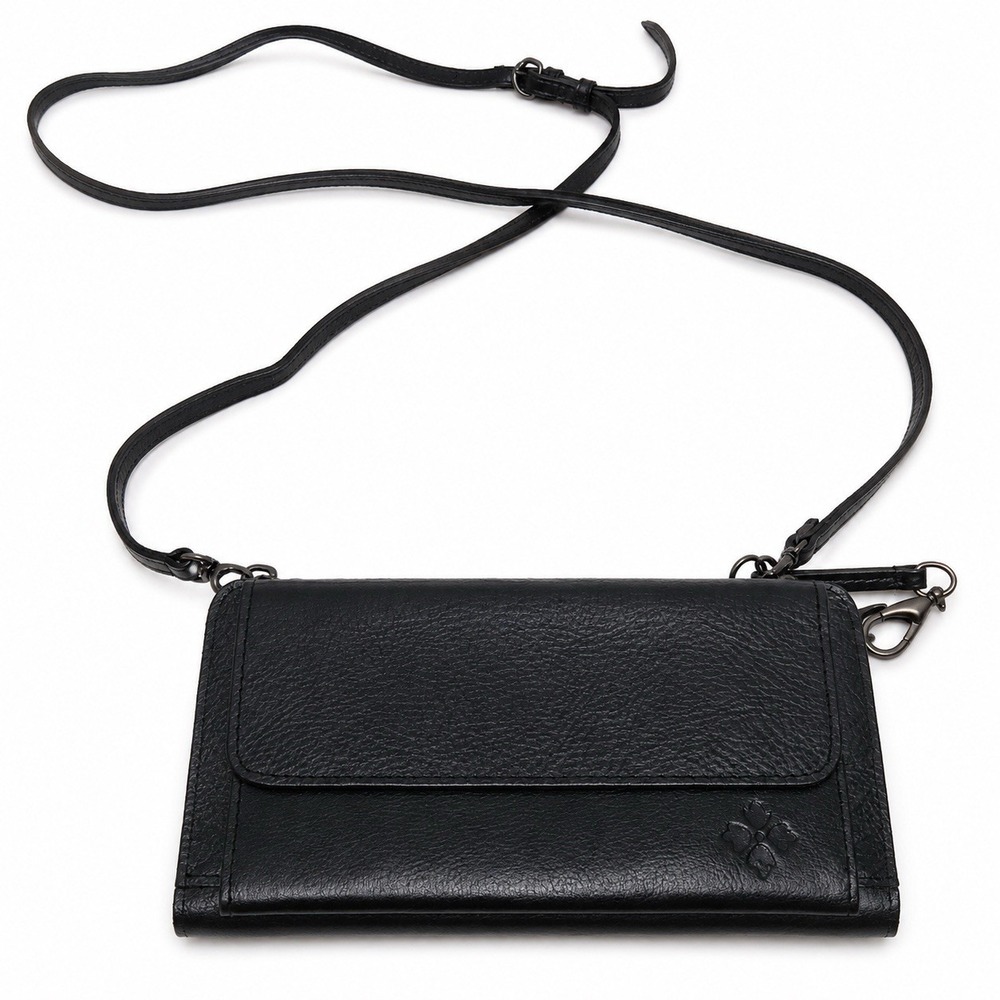 Patricia Nash Azario Black Leather Crossbody Organizer Wallet Bag Purse Clutch